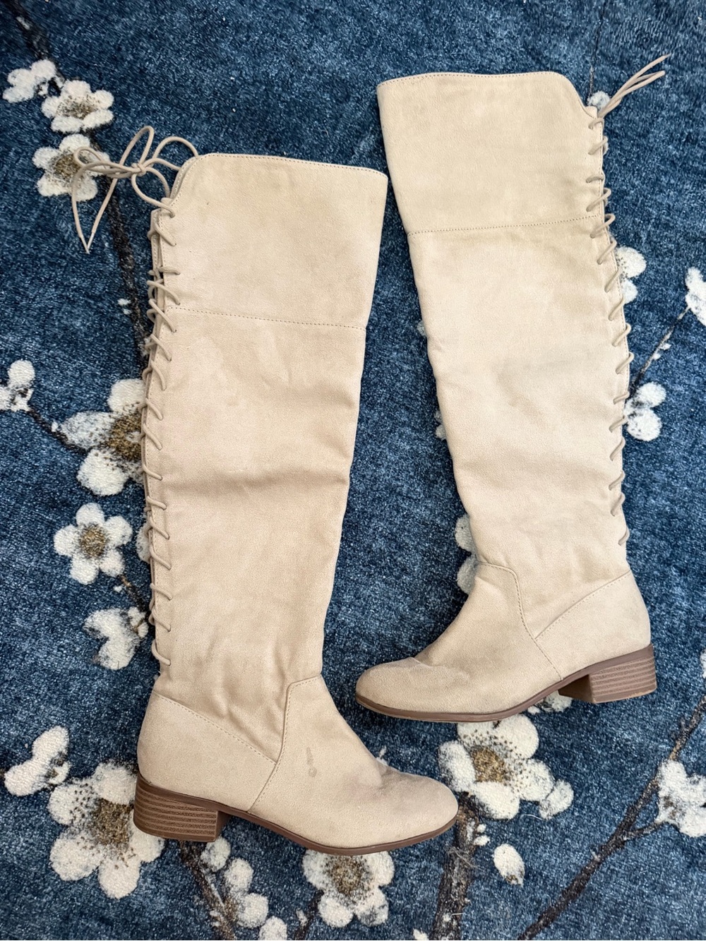 Adams Beige Over-the-Knee Lace-Up Boots
